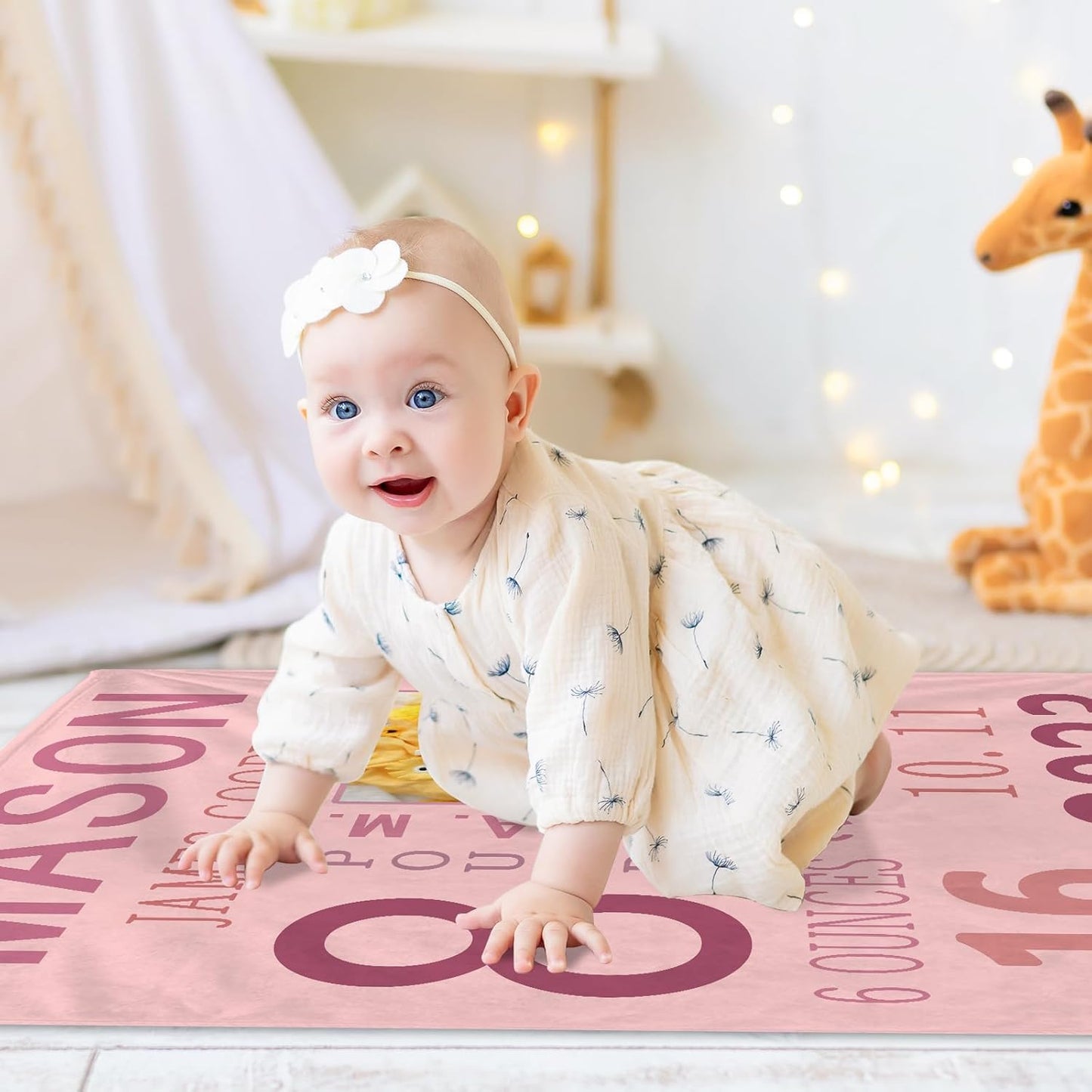 Personalized Baby Milestone Photo Blanket, Custom Name Blanket Toddler Baby Boys Girls Soft Flannel Swaddling Blankets Customized Memorial Gift from Nana Grandma Infant Newborn