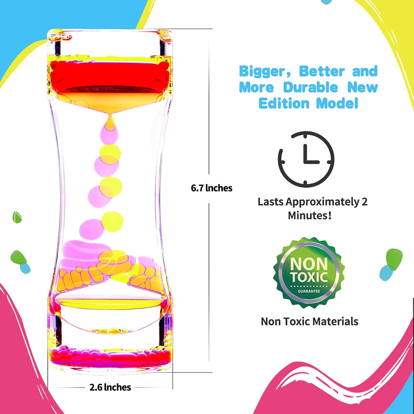 Liquid Motion Bubbler Timer, Colorful Liquid Hourglass Sensory Toys with Floating Droplets for Calming, Relaxing and Fun2 Pack Fidget Toys for Kids and Adults (Red/Pink+Green/Blue)