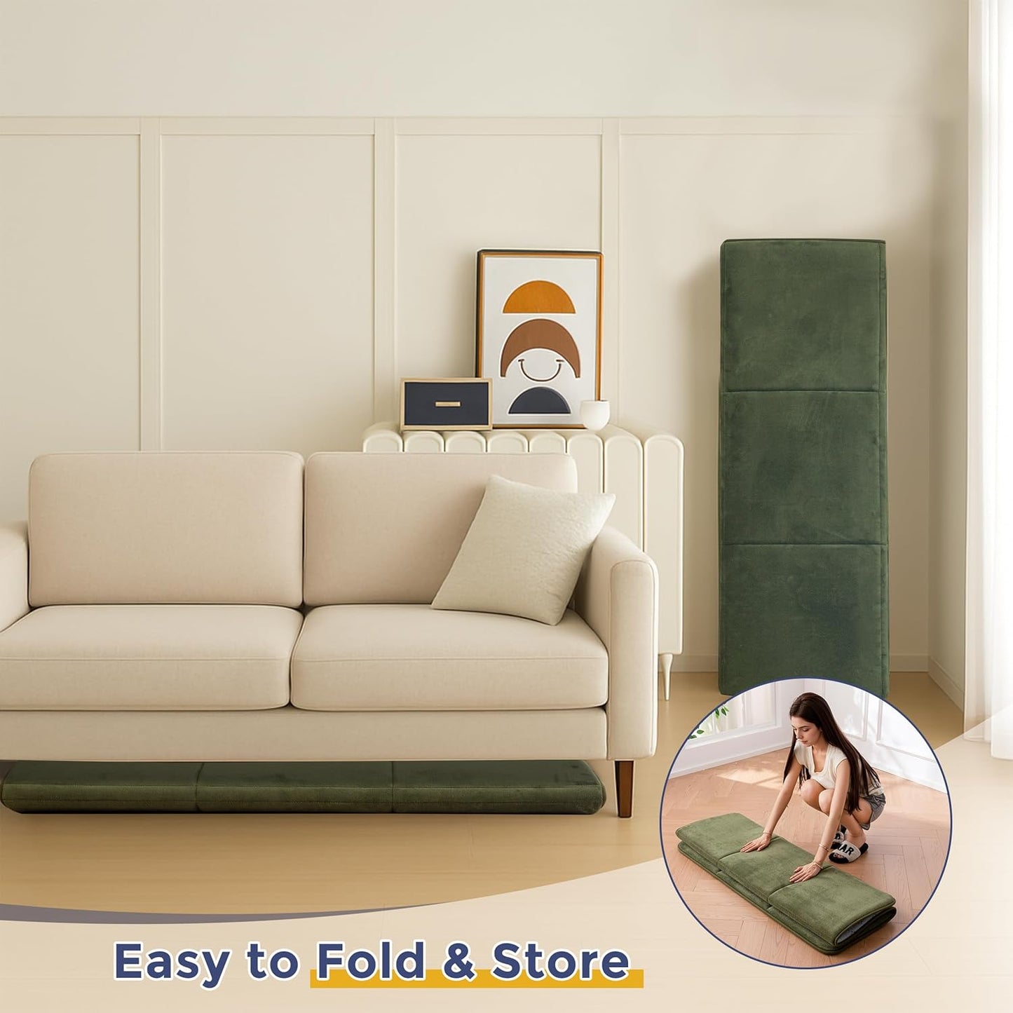 MAXYOYO 1.2" Thick Baby Play Mat for Floor, 49"x 49" Foldable Playpen Mat, Tummy Time Foam Mats Ultra Soft Support,Padded Carpet with Non-Slip Backing for Infant,Kids and Toddler Crawling, Green