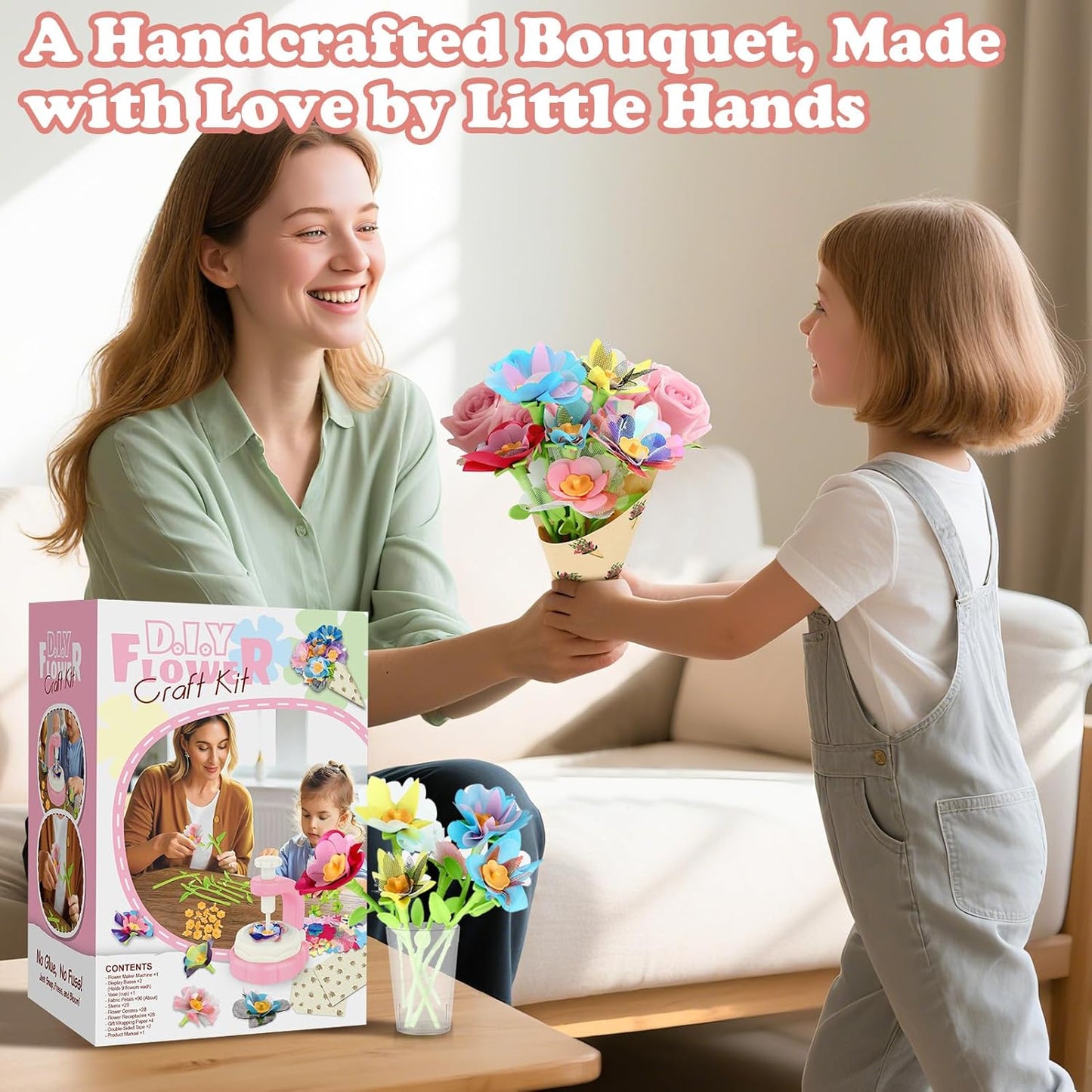 VoyCliza Flower Craft Kit for Girls Ages 4-8 – DIY Bouquet Maker Toy with Wrapping Paper, Creative Art Birthday Gift for Kids, Educational Craft Toys for Girls Age 5 6 7