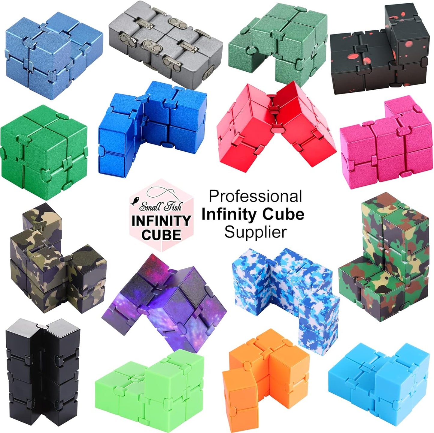 SMALL FISH Fidget Infinity Cube - Built-in Metal Never Ending Infinity Cube, Cool Sensory Infinite Fidget Toy for Stress and Anxiety Relief, Best for Adults and Kids with Autism,and ADHD (Black)
