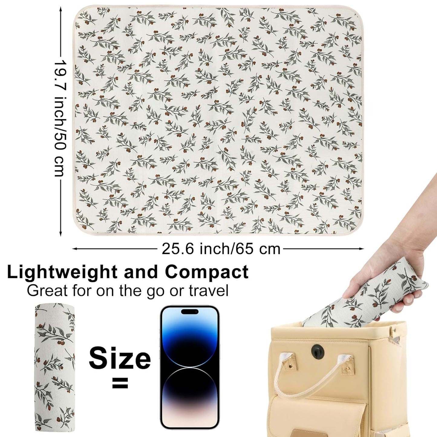 Baby Diaper Changing Pad, 19.7"x25.6" Waterproof Changing Pad Liners with 100% Muslin Cotton Front Top and Leather Back, Soft and Absorbent Portable Changing Mat for Travel, Changing Station