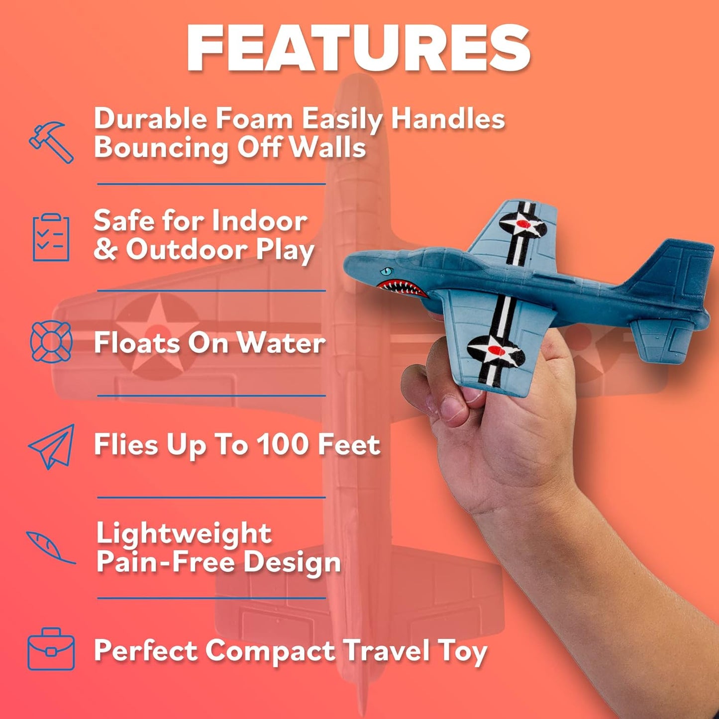 Foam Airplanes For Kids: Airplane Toy Glider Plane Foam Glider Pool Toys Kids Best Birthday Gifts for Boys for All Ages 4 5 6 7 8 Year Old - Outside Games Air Planes Outdoor Army Games for All Ages