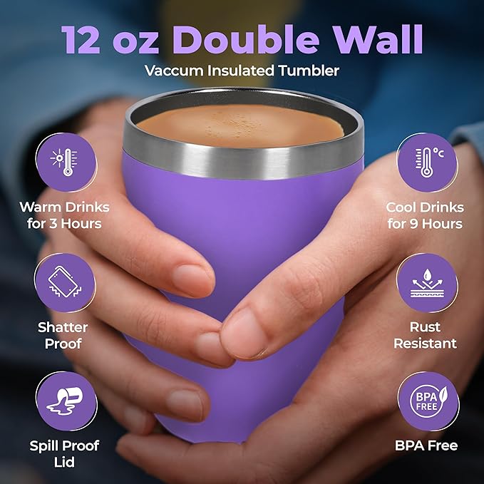 Modern Elegance Tea Gift Set, Includes 15 Teas, Stainless Steel Tumbler, Honey Straws, Tea Spoon Squeezer, Squirrel Tea Bag Holder (Purple)