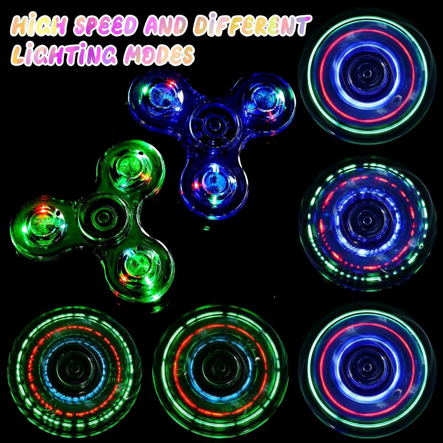 SCIONE 2Pack Fidget Spinners for Kids, LED Light up Sensory Fidget Toys for Kids Adults, Glow in The Dark Toys for Teens Boys Girls Halloween Classroom Prizes, ADHD Stress Anxiety Relief Fidgets