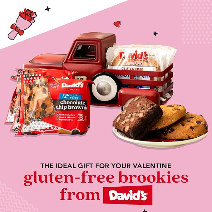 David’s Cookies Gluten Free Assorted Cookies and Brownies Bucket Sampler - Comes in a Love-Themed Decorated Bucket 1.3Lbs - Freshly Baked Gourmet Cookies Gift For Your Loved Ones (Roses Not Included)