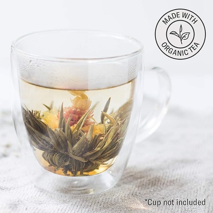 Numi Organic Tea Flowering Tea Gift Set, 6 Tea Blossoms with 16 Ounce Glass Teapot in Elegant Bamboo Case (Packaging May Vary)