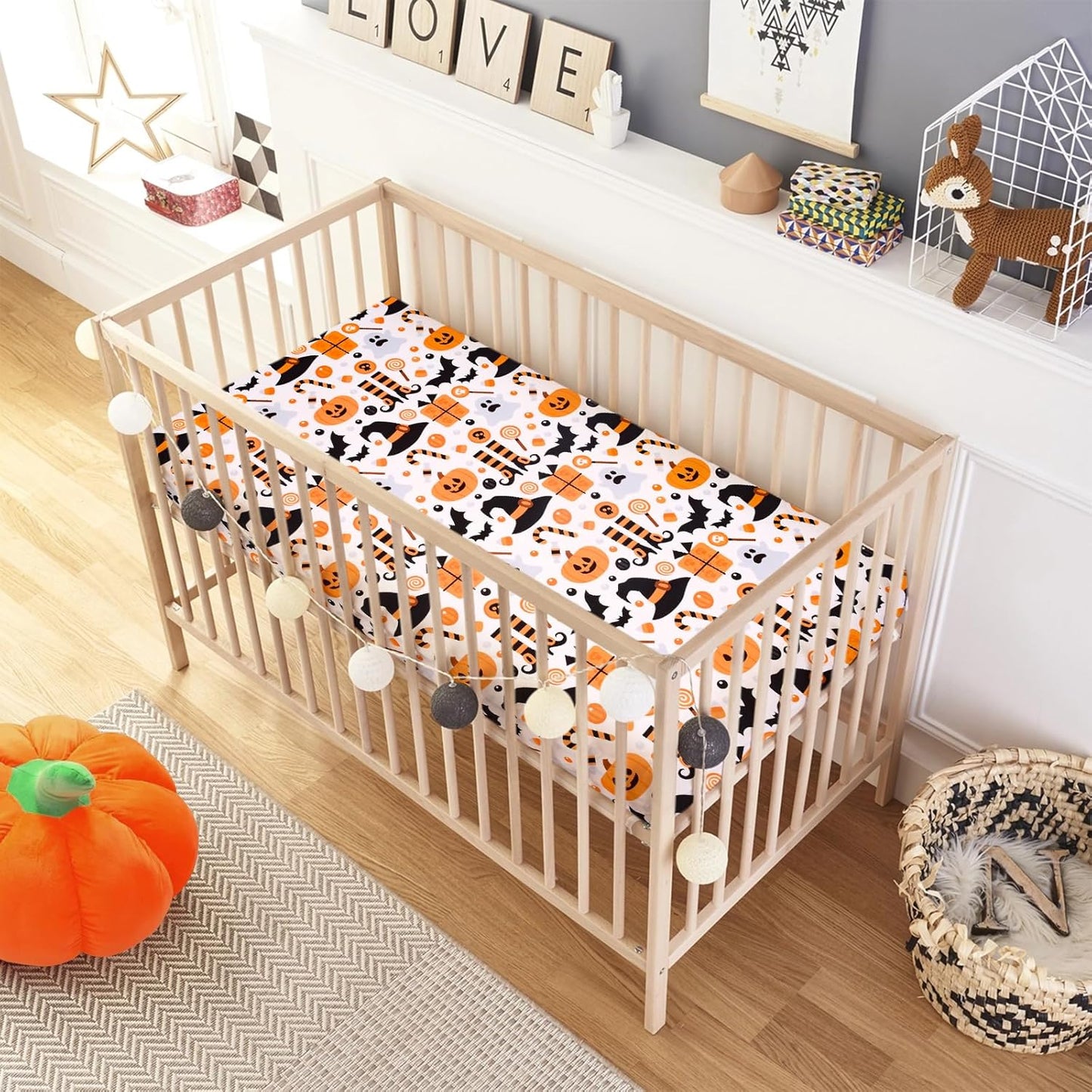 UOMNY Halloween Pumpkin Crib Sheet for Boys Girls Pumpkin Ghost Fitted Crib Sheets for Standard Crib 52 X 28 Inch Toddler Crib Mattresses Sheet