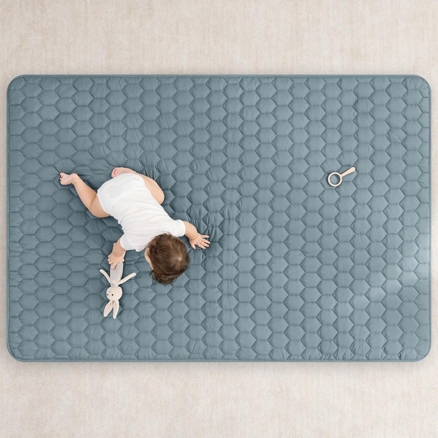 Comfy Cubs Rectangle Kids Play Mat - Medium 48 x 72 inches Soft Quilted Baby Floor Mat with Non-Slip Bottom - Plush Design for Toddlers Playtime and Relaxation - Comfortable and Durable - Pacific Blue