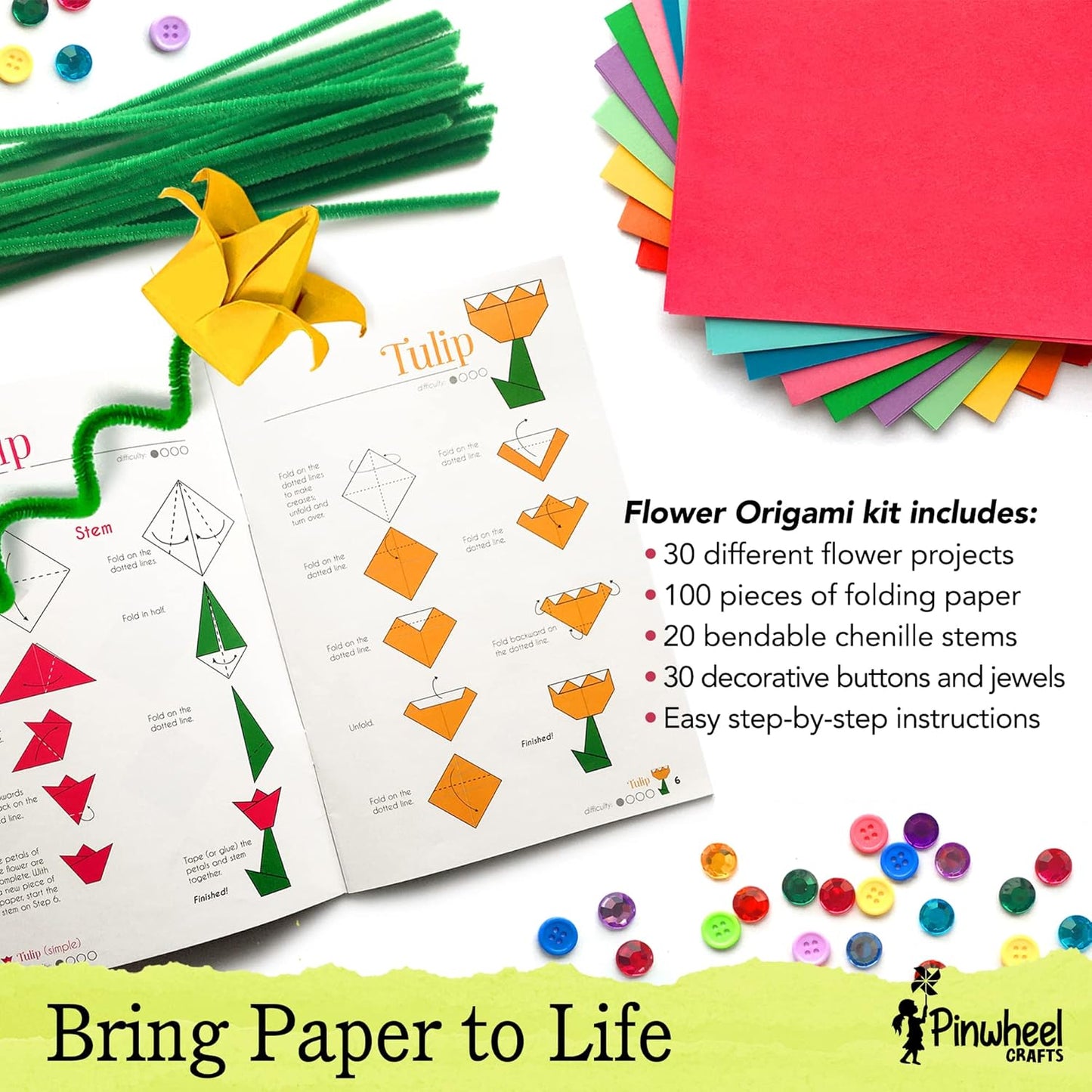 Flower Origami Kit & Paracord Bracelet Kit Bundle - Fun DIY Arts and Crafts Project for Kids Ages 6 7 8 9 10 11 12 - Great Gifts for All Occasions