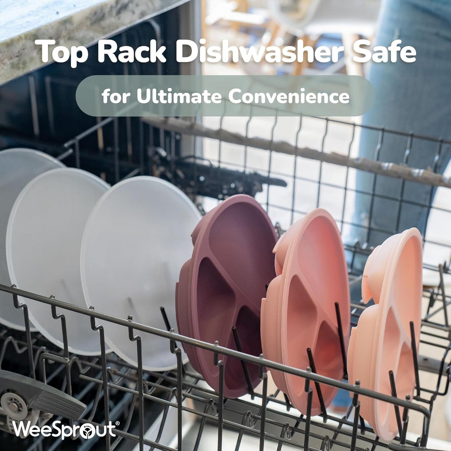 WeeSprout Suction Plates with Lids for Babies & Toddlers - 100% Silicone, Dinnerware Stays Put, Divided Design for Picky Eaters, Microwave & Dishwasher Friendly, 3 Pack