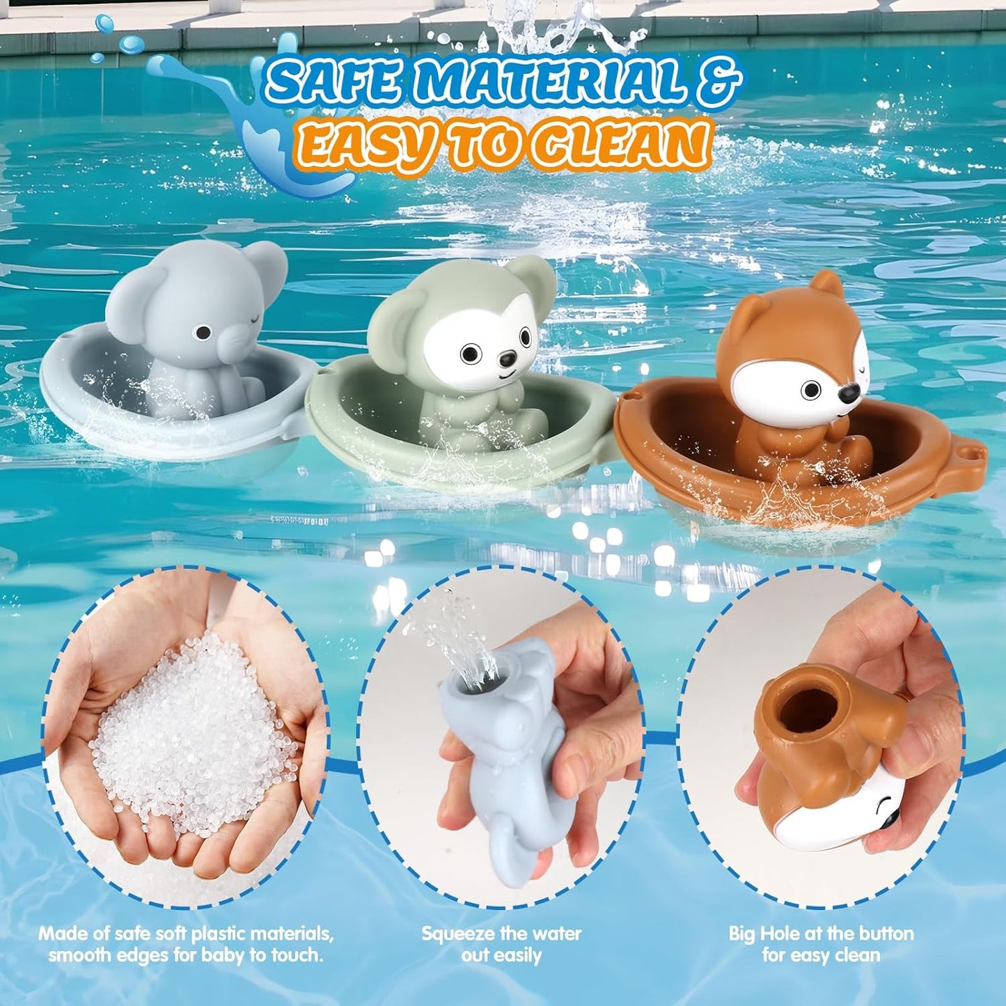 Bath Pool Toys for Toddler, Stacking Toys with 3 Boat 3 Sensory Finger Puppets, Toddler Toys Gifts for 2-4 Year Old Boy Girl, Model A