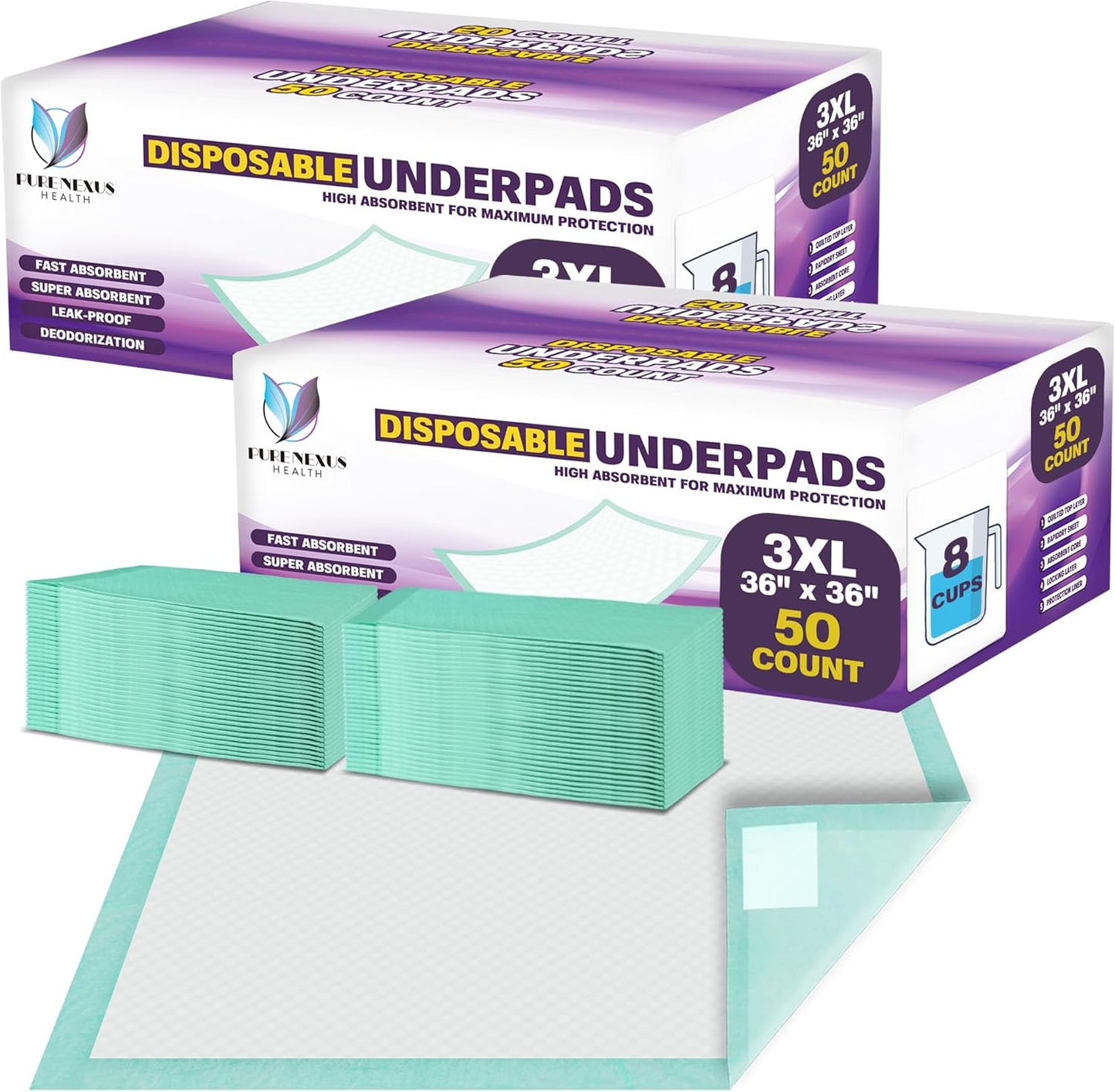 Disposable Bed Pads for Adults Extra Large 36 x 36 (100 Count) - Incontinence Bed Pads, Chuck Pads, Chux Pads, Changing Pads for Baby, Pee Pads for Kids