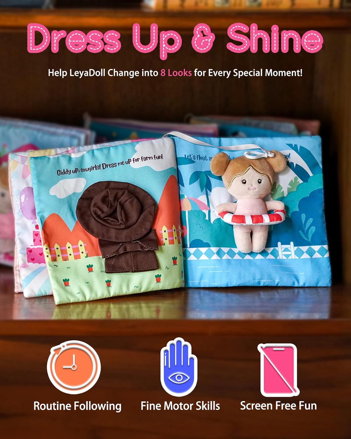 Interactive Sensory Soft Cloth Book, Educational Crinkle Quiet Activity Busy Book for Babies,Toddler Travel Toy Gift for 1-3 Year Old Boys and Girls (Dress Me Right)