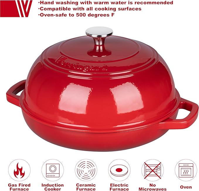 Enameled Cast Iron Dutch Oven Pot with Lid, Bread Oven for Sourdough Bread Baking, Dutch Ovens with Bread Proofing Basket& Baking Supplies Set, 6 Quart, Red