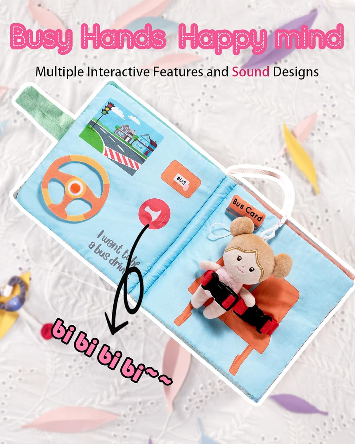 Interactive Sensory Soft Cloth Book, Educational Crinkle Quiet Activity Busy Book for Babies,Toddler Travel Toy Gift for Boys and Girls (I Want to Be)