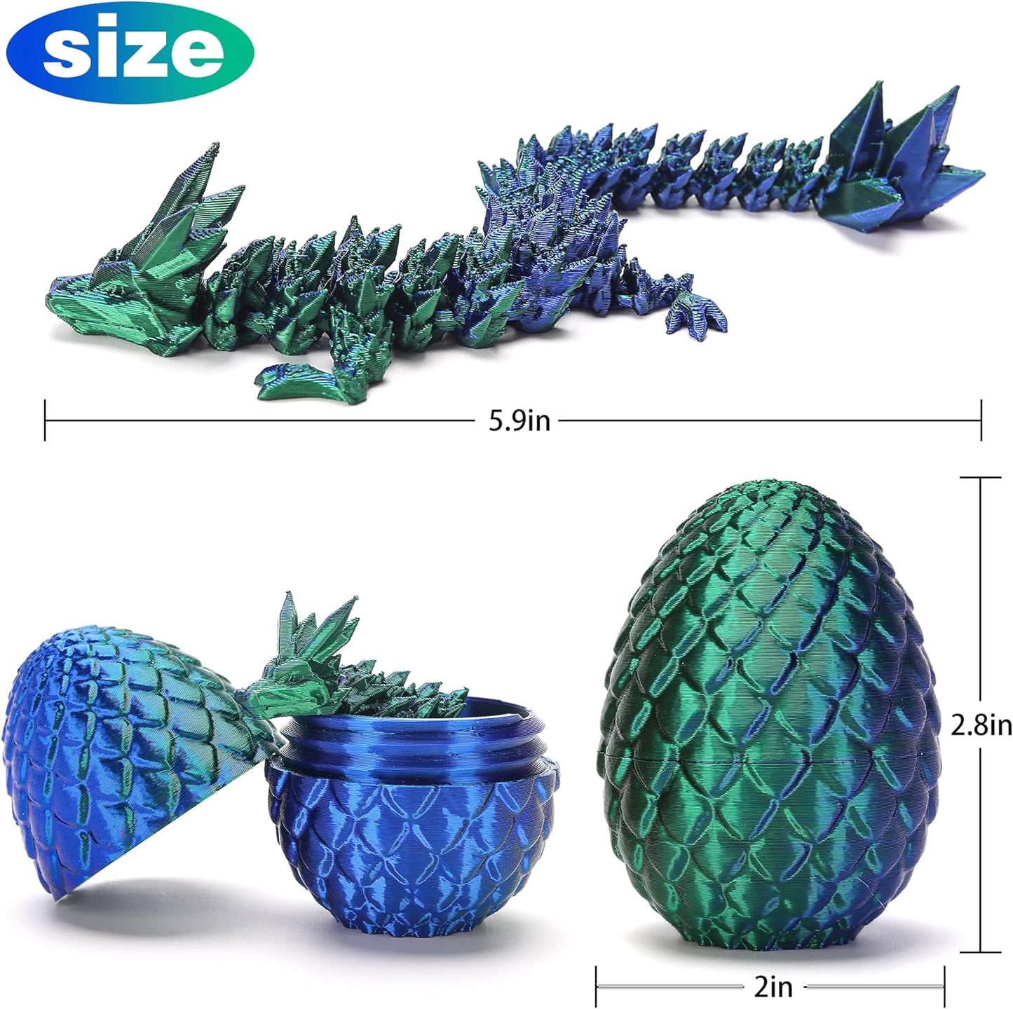 4 Pcs Mini 3D Printed Dragon Eggs, 3D Printed Dragon Eggs with Dragon Inside, Articulated Crystal Dragon in Egg Fidget Desk Toys for Gifts