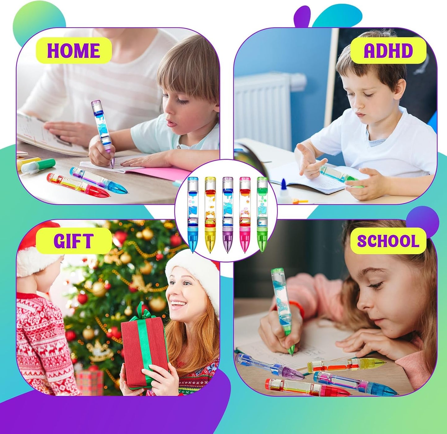 10 Pcs Liquid Motion Bubbler Pens Colorful Hourglass Bubbler Toy Liquid Pen Novelty Sensory Pen Fun Fidget Timer Pens for Adults Home Stress and Anxiety Relief School Classroom Gifts