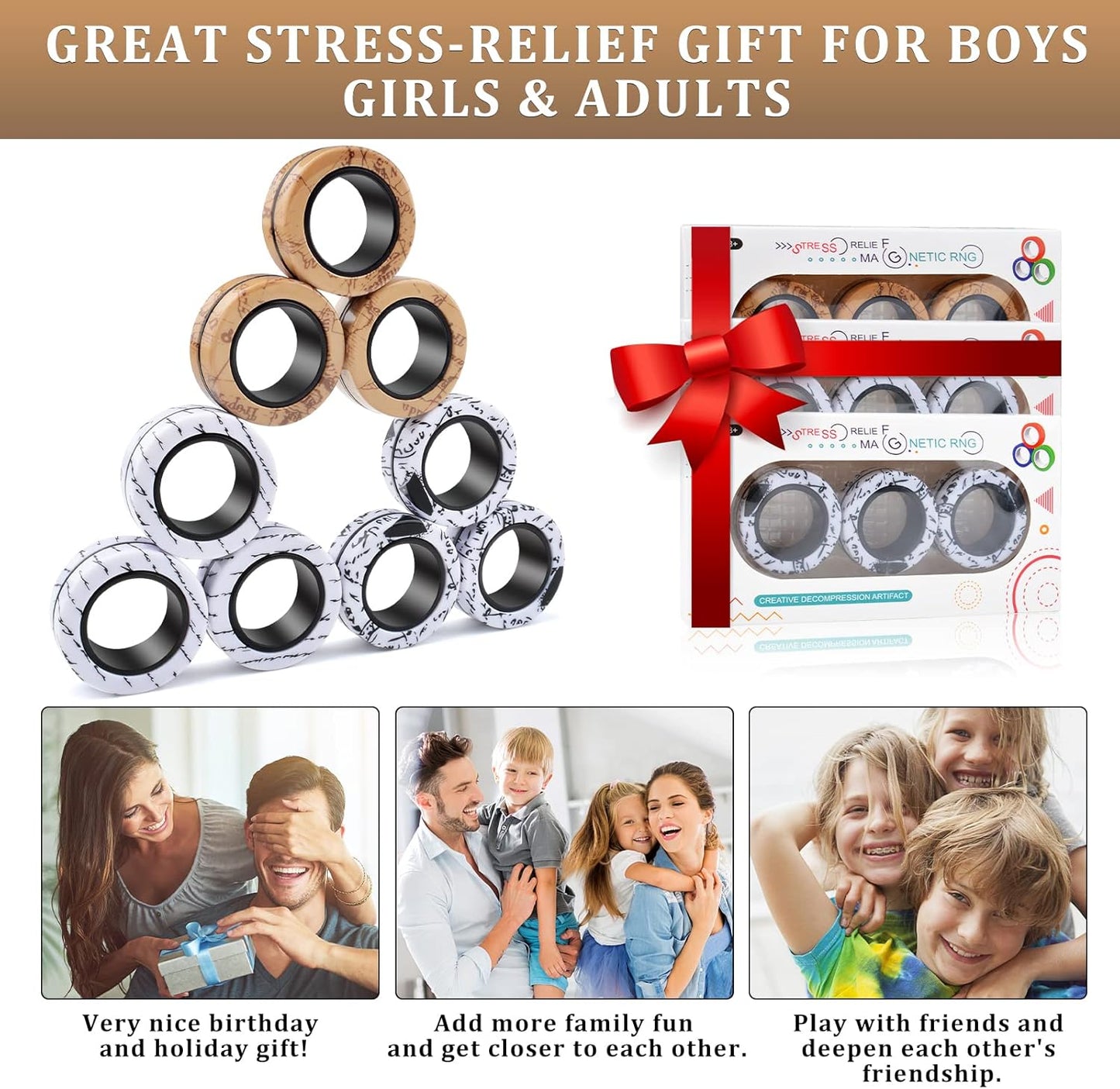 Cevioce 9 Pcs Magnetic Rings Fidget Toys Adults Teens Kids|ADHD Fidget Toy Pack for Anxiety Relief,Coolest Gifts for Teen Boys,Birthday Gifts for 8 9 10 11+ Year Old Boy & Girl