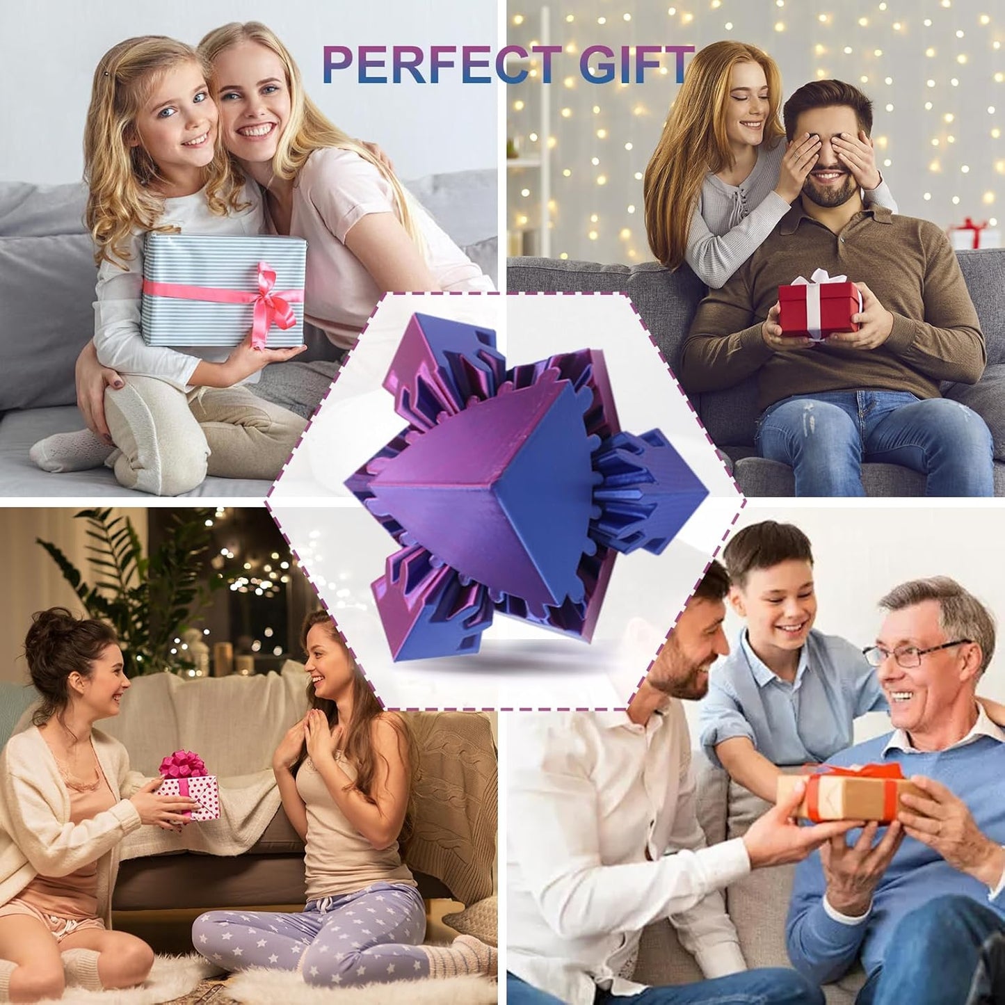 Gear Sphere Gear Cube 3D Printed Gear Ball Spin Cube Fidget Toy Relieving Stress & Anxiety, Fidget Cube GearSphere Desk Toy, Whirling Wonder Fidget for Sensory and Autism (Laser Red Blue)