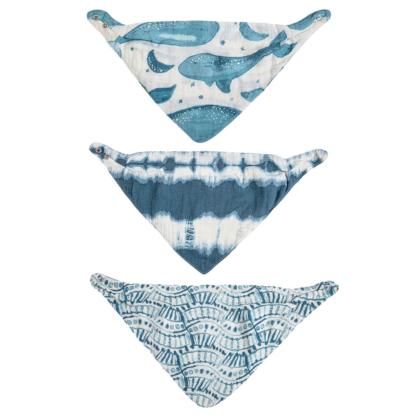 Crane Baby Soft Muslin Baby Bib Set, Adjustable and Absorbent Bandana Style Bibs for Boys and Girls, Whale, 3 Piece, 18.5” x 9”