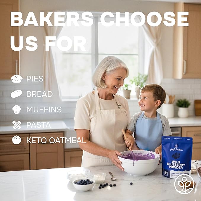 Jungle Powders Freeze Dried Wild Blueberry Powder 3.5 Ounce Bag Blueberry Powder For Smoothies Baking Extract Nordic Freeze Dried Blueberries No Sugar Added Additive-Free Bilberry Dehydrated