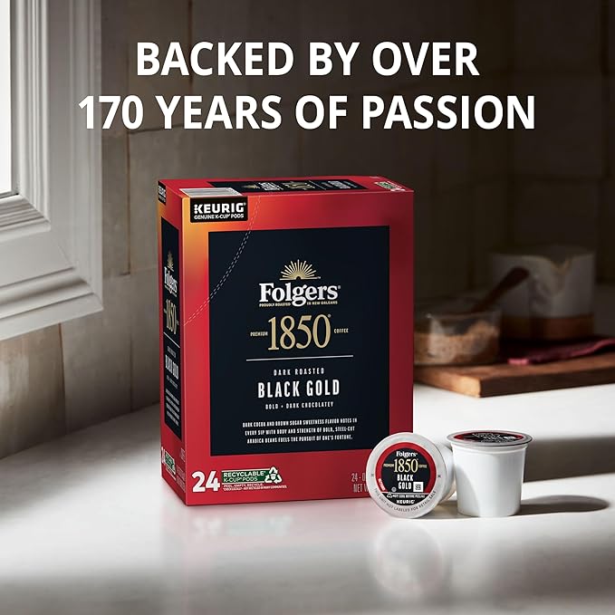 Folgers 1850 Black Gold Dark Roast Coffee, 60 Keurig K-Cup Pods