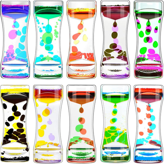 Liquid Motion Bubbler Timer Pack of 10 Great Desktop Colorful Hourglass Liquid Bubbler Small Calming Relaxing Toys Sensory Anxiety Autism ADHD Fidget Toys (10 Pack, Rainbow)