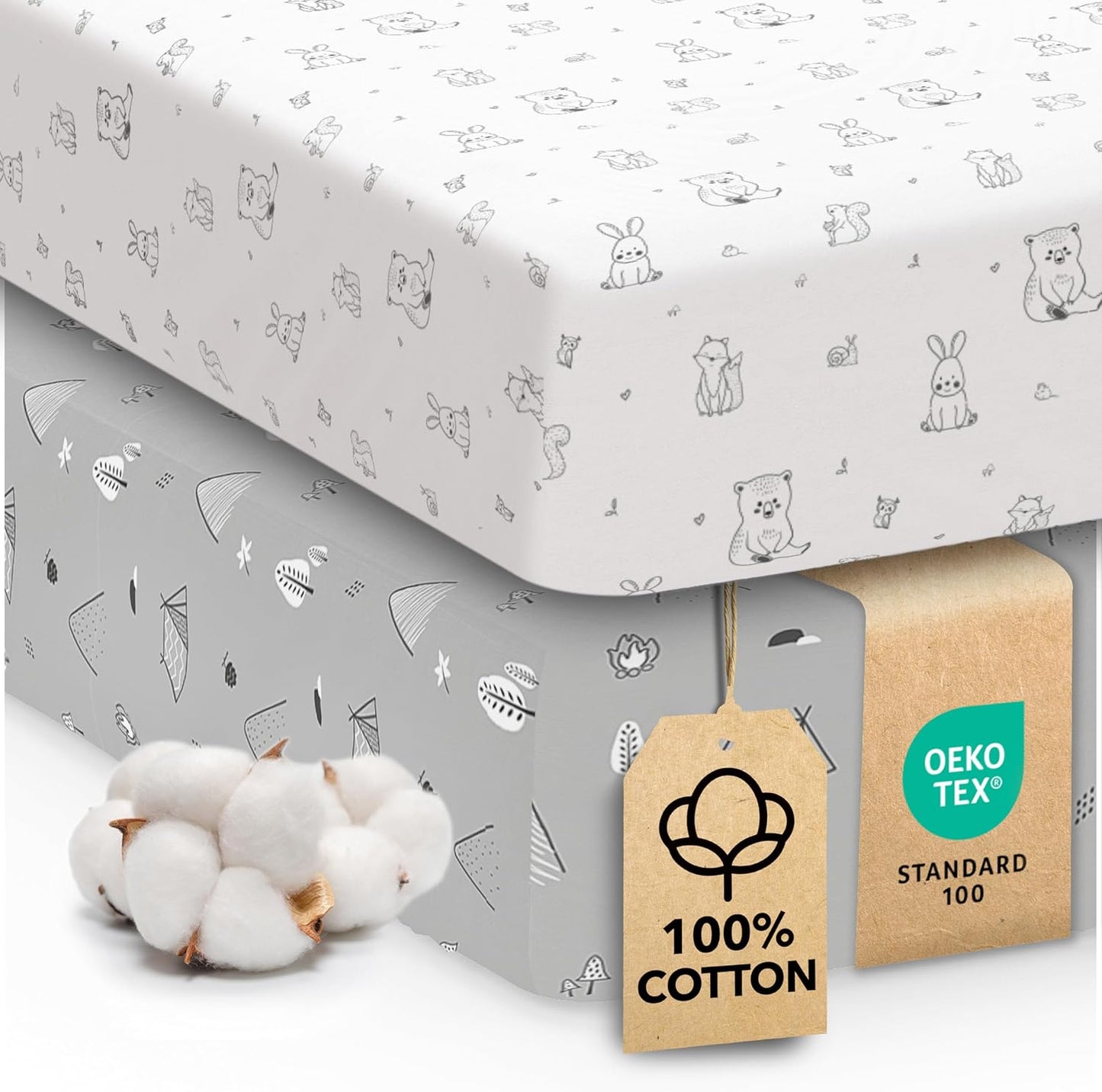 Sweety Fox 2-Pack Crib Sheets - Soft Cotton Jersey Fitted Sheets for Boys and Girls, Mini Crib Sheets, Toddler Bed Sheets (Woodland)