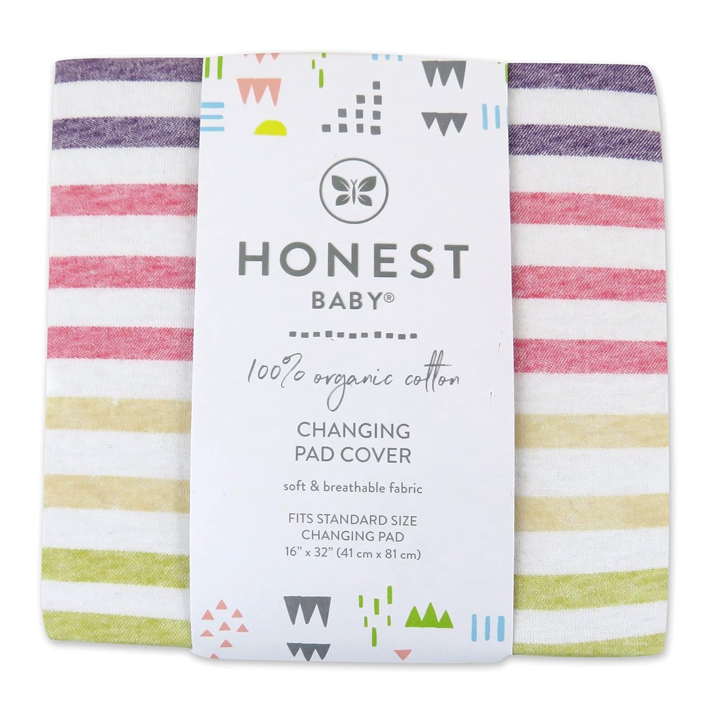 HonestBaby Girls Organic Cotton Changing Pad Cover, Rainbow Stripe, One Size