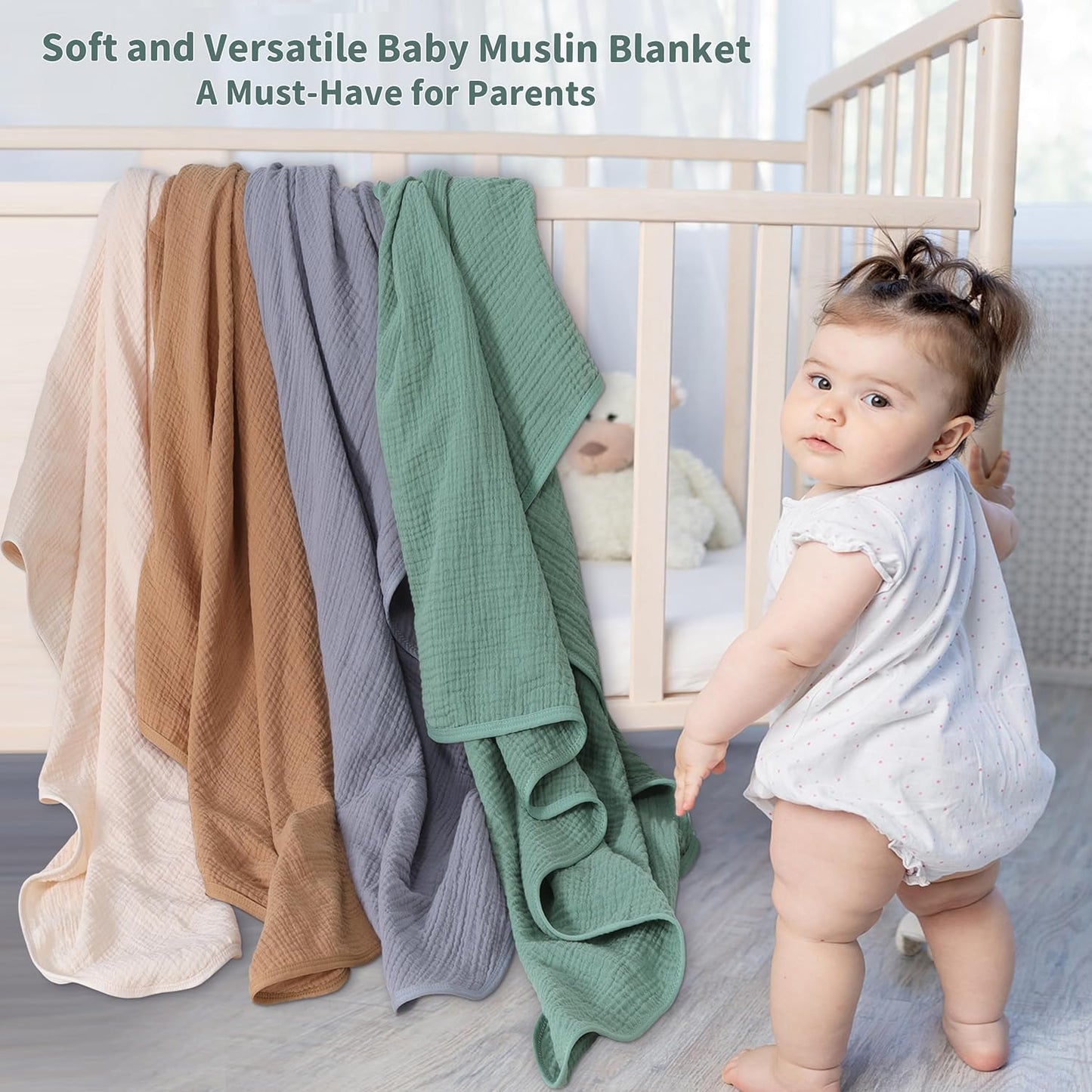 Muslin Swaddle Blankets for Newborn, 2 Pack Breathable Soft Receiving Blanket, Large 41 x 41 inches Swaddle Wrap Burping Clothes, Essentials Infant Shower Items. (Beige & Coffee)