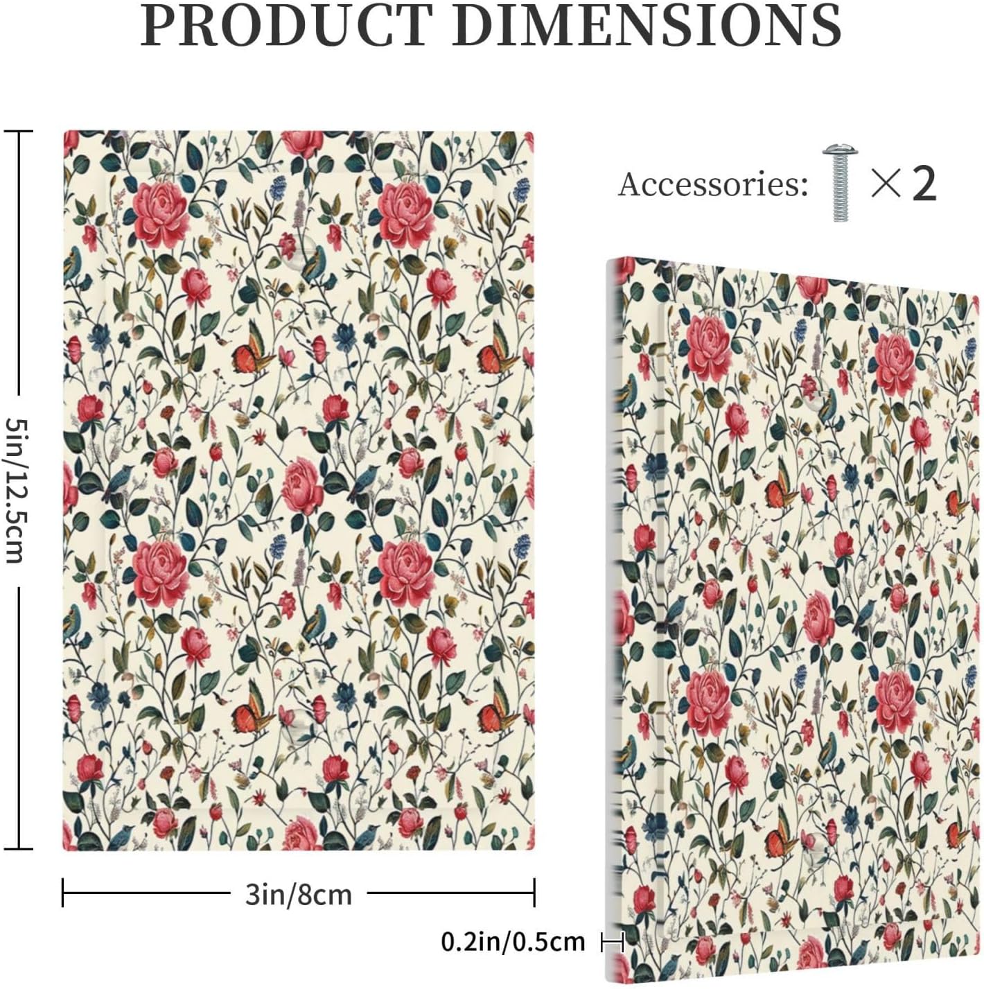 Light Switch Cover Plate Vintage Flowers Rose Leaf Bird Butterfly 1 Gang No Device Blank Electrical Wall Plates Faceplate Decorative Switch Plate for Bedroom living Room Decor