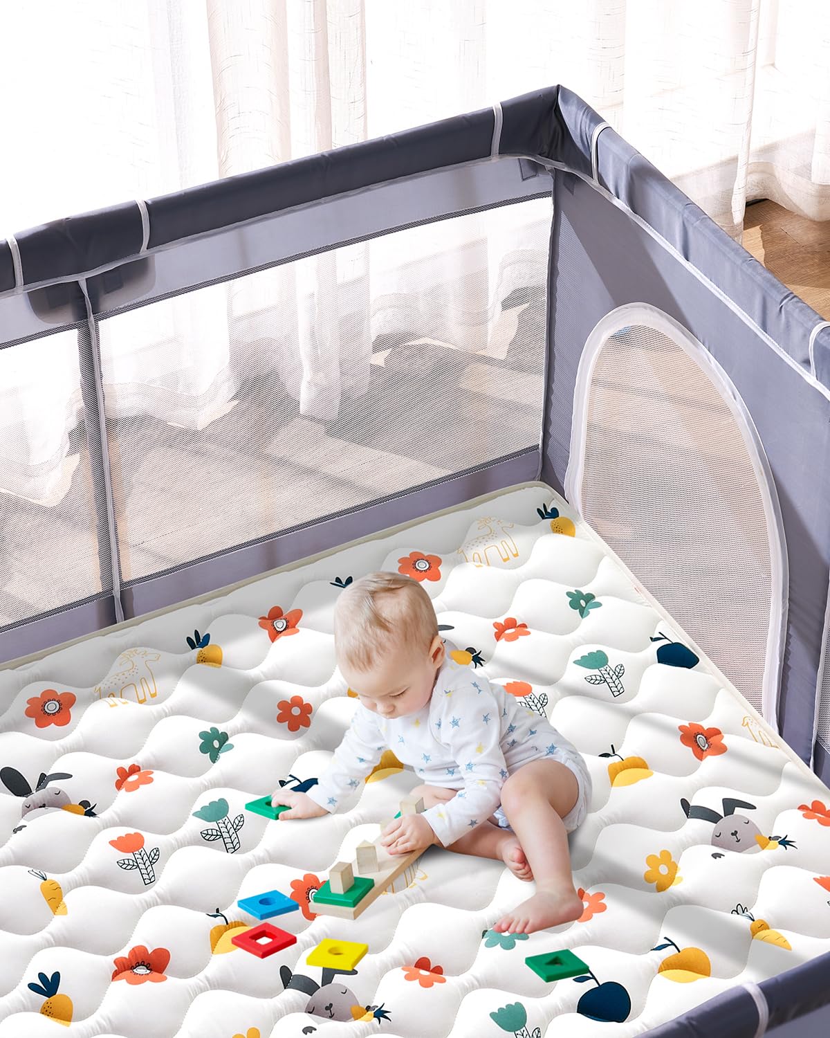 Odorless Premium Foam Baby Play Mat 79" x 71", Soft Microfiber Fabric Crawling Mat for Floor- Comfortable and Hypoallergenic, Non-Slip Cushioned Floor Playpen mat for Infants,Babies,Toddlers