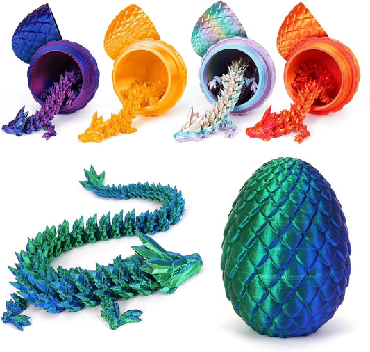 3D Printed Dragon Egg, Dragon Eggs with Dragon Inside, Crystal Articulated Dragon, Mystery Dragon Egg Fidget Toy, 3D Dragon Eggs Surprise Fidget Toy (Laser Green)
