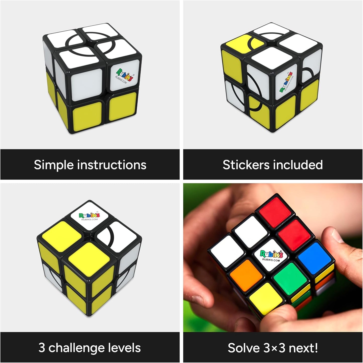 Rubik's Apprentice, 2x2 Beginner Cube 3D Puzzle Game Stress Relief Fidget Toy Easy Activity Cube Travel Game Gift Idea, for Adults & Kids Ages 7 and up