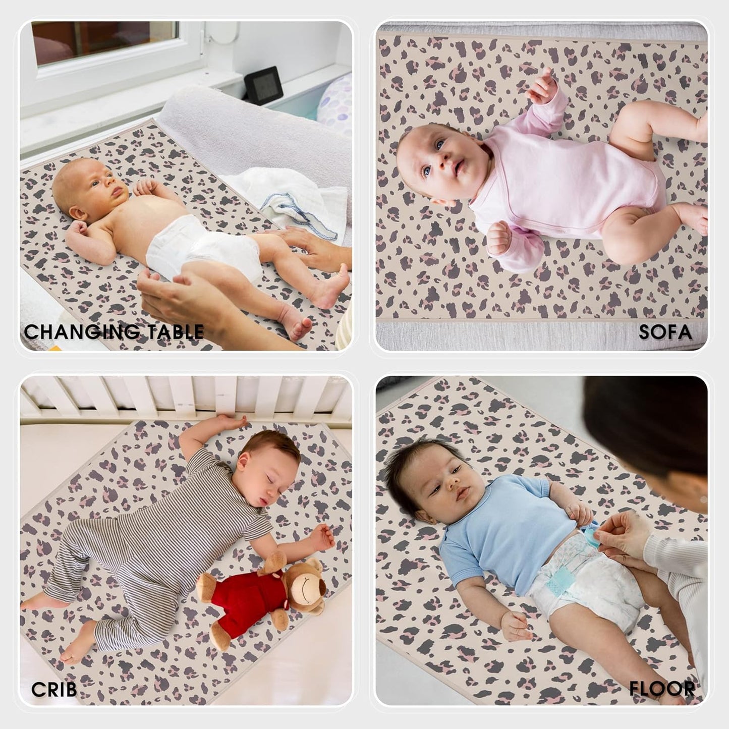 Vegan Leather Baby Changing Mat - Wipeable Portable Changing Pad, Foldable Travel Changing Mat for Baby, Newborns Toddlers Shower Gifts (Leopard Print,20"*28")