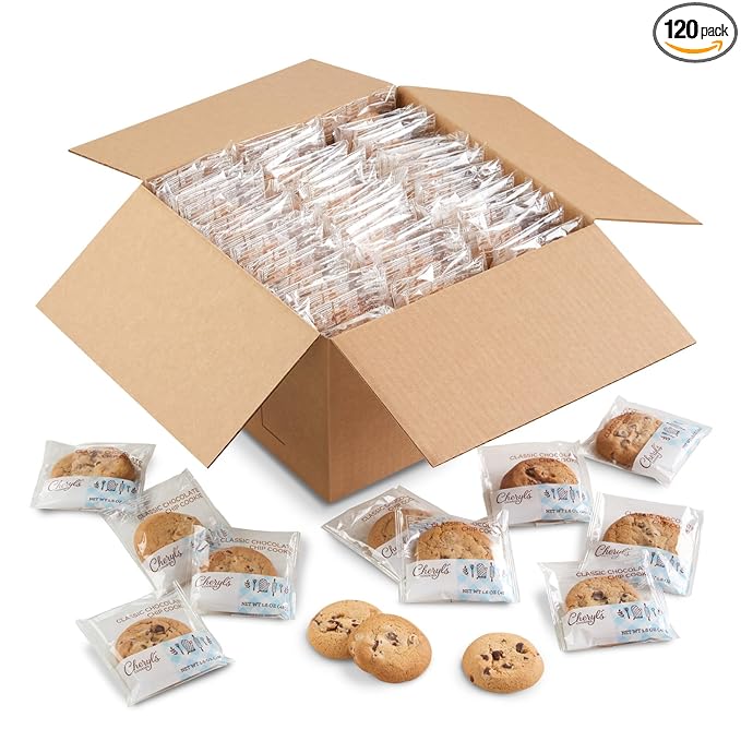 Cheryl’s Cookies Classic Chocolate Chip Cookies 120ct Case, Soft & Chewy, Individually Wrapped, Fresh-Baked Quality, Kosher, Bulk Value Gift Pack, Snack, Treats, Desserts, Party Favor