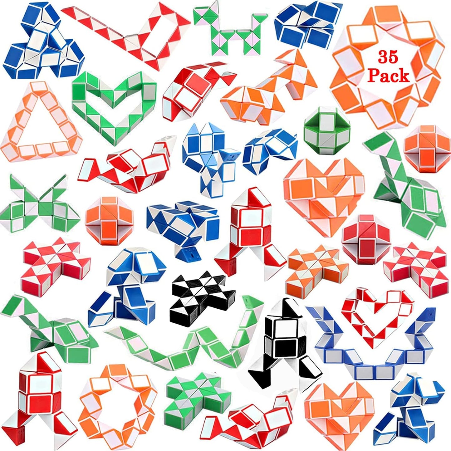 35 Pack 24 Blocks Fidget Snake Cube Mini Twist Puzzle Snake Cube Valentine's day Toys Mini Magic Snake Speed Cubes Filler for Toy for Kids Party Bags Suitable for Children's Classroom Rewards