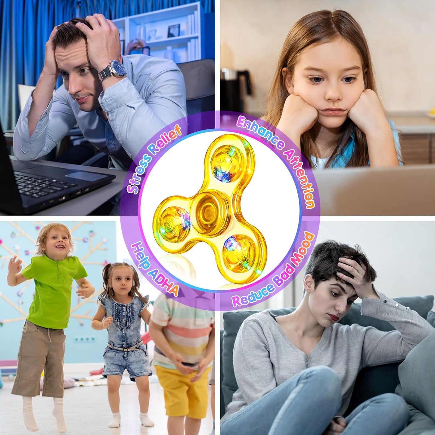 Gigilli Fidget Spinners, LED Light Up Sensory Fidget Toys for Kids, Glow in The Dark Party Favors for Kids 4-8-12, ADHD Anxiety Stress Relief Goodie Bag Stuffers Birthday Classroom Prizes Return Gifts