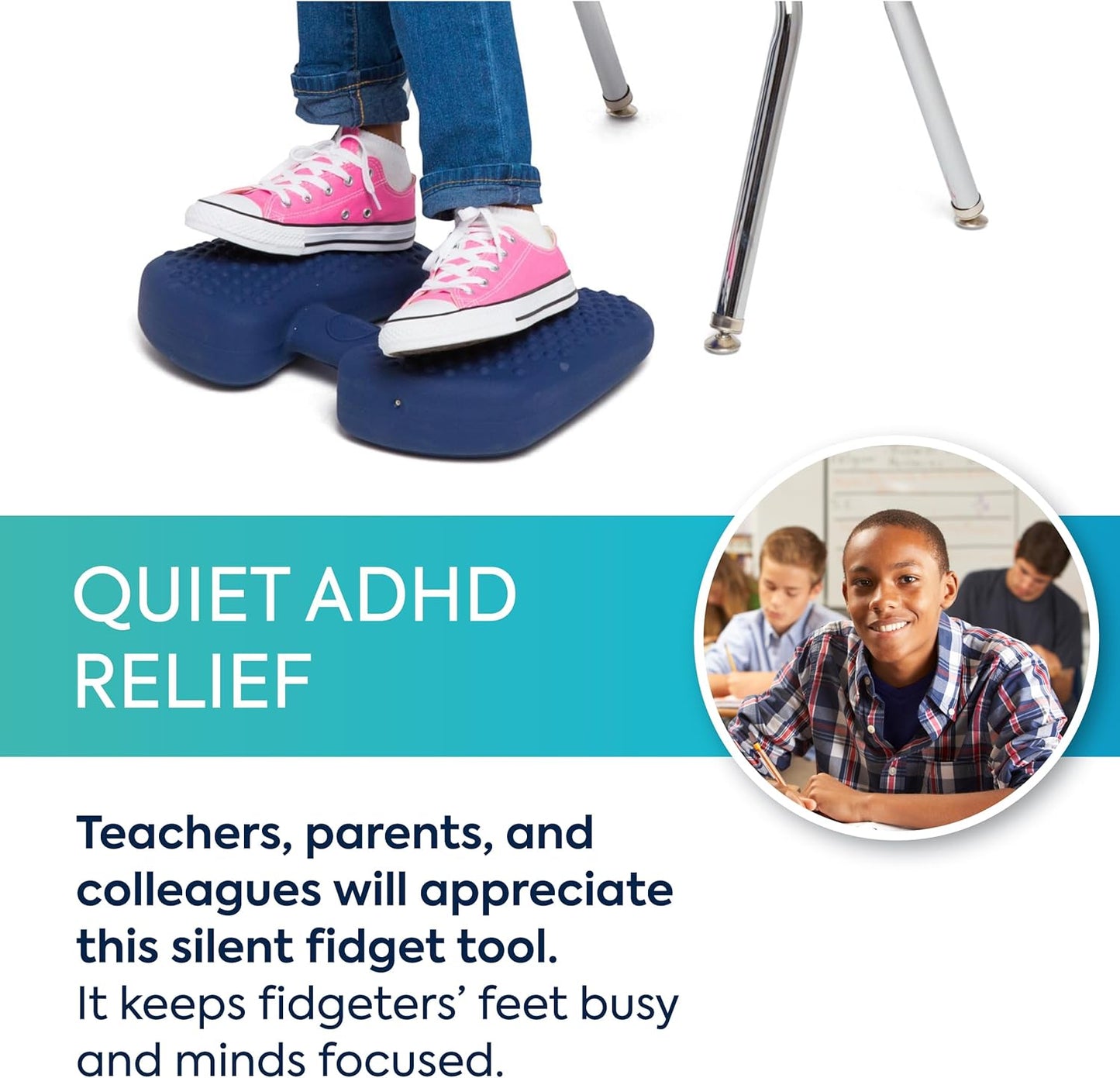 Bouncyband Wiggle Feet, Dark Blue, 6 Pack – Sensory Foot Cushion Quietly Facilitates Movement to Help Improve Concentration - 12” x 9” x 2.5” Sensory Tool, Ideal for The Classroom, Work, or at Home