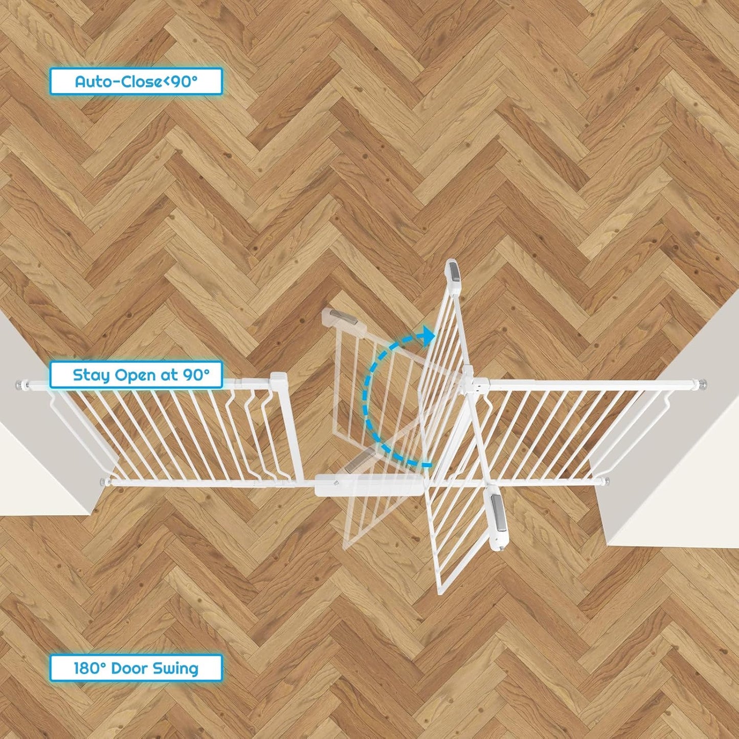 Extra Wide Baby Gate for Stairs Doorways with Door, 30" Tall 75.8-85" Wide Easy Install Dog Gate Indoor, Safety Metal Pressure Mounted Pet Gate with Walk-Thru Auto Close for The House, White
