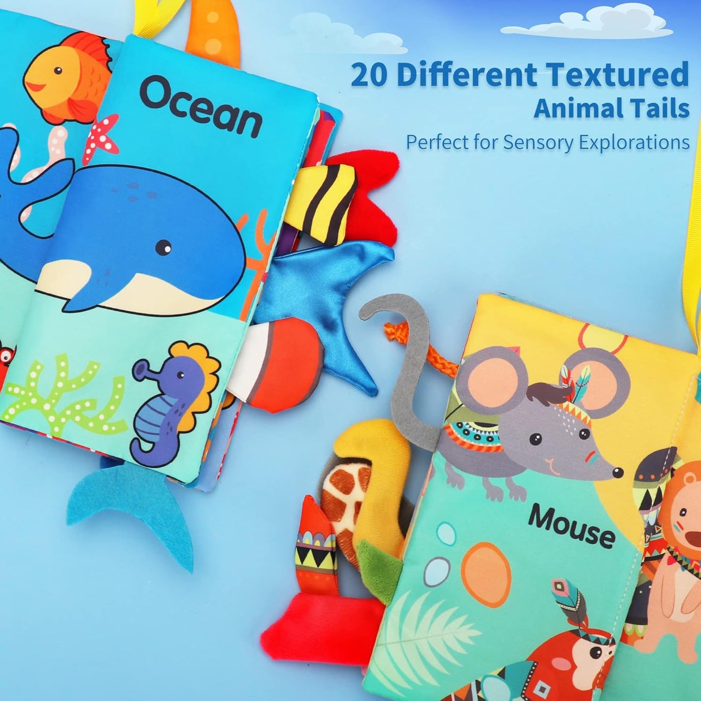 BARMACO Baby Soft Books, Touch and Feel Crinkle Cloth Books for Babies, Infants & Toddlers, Learning Toys Gifts for Boys & Girls, Early Development Interactive Sensory Toys, Ocean Animal Tails Books