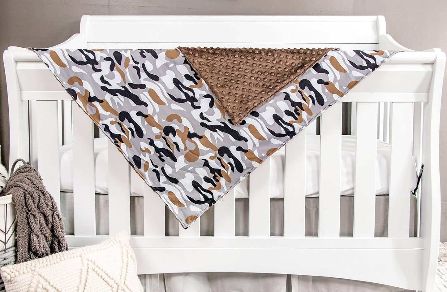 Top Tots Baby Blanket - Black and Grey Camo with Minky Dot, 38.5 x 29 Inch Brown