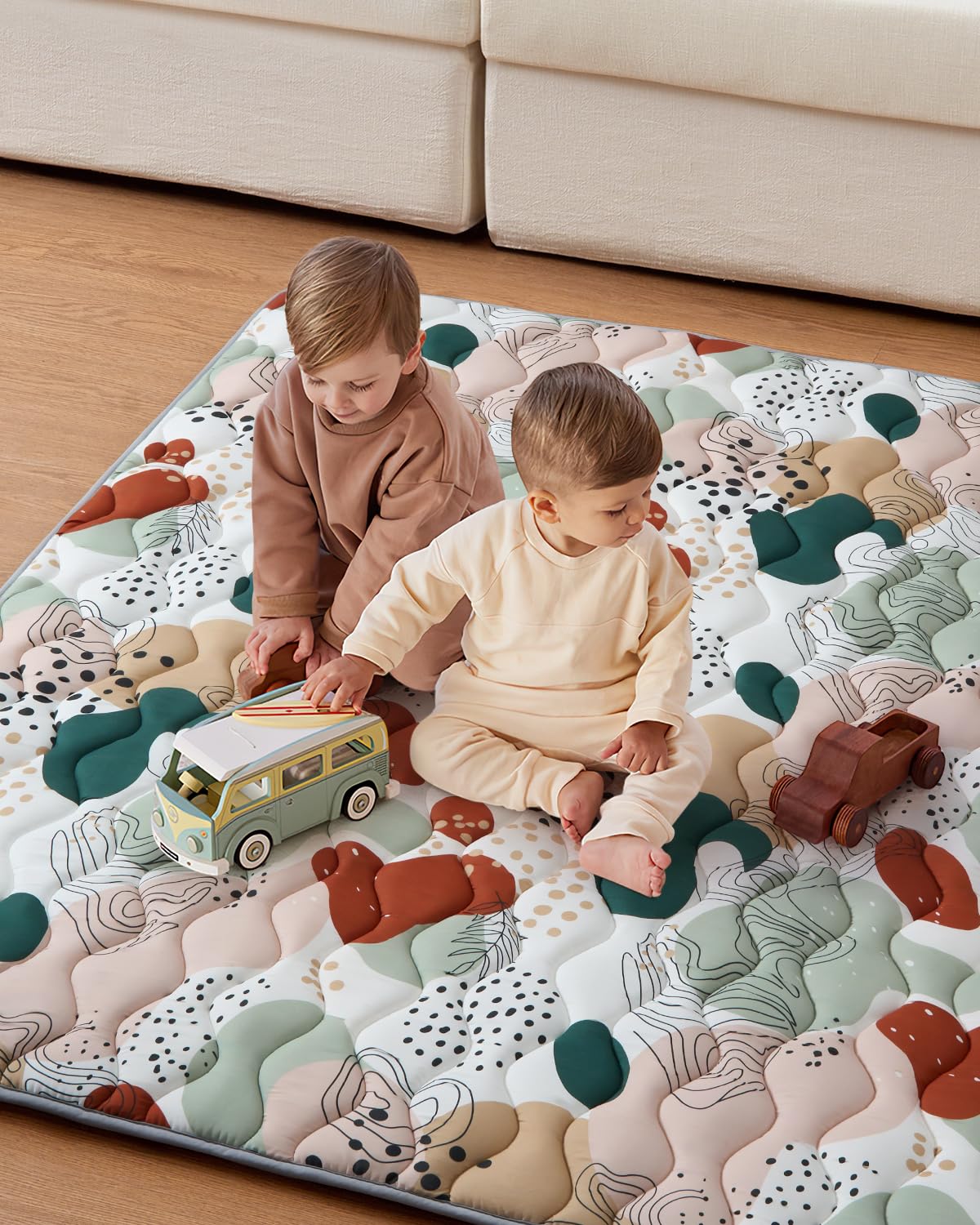 Blissful Diary Baby Play Mats for Floor, 59x59 Inch Thicker Foam Playmats for Babies and Toddlers, Soft Cushioning Baby Playpen Mat, Modern Abstract