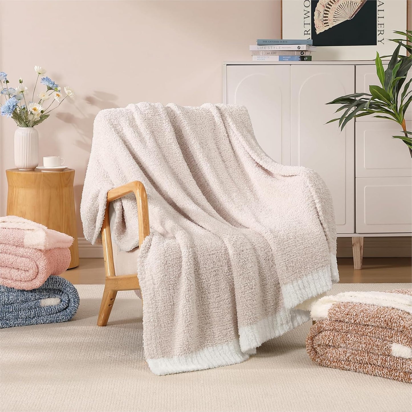 WRENSONGE Throw Blanket Cationic Dyeing Taupe Soft Cozy Fluffy Warm Hand Made Weave Throw Blankets for Couch, Sofa, Chair, Bed, Camping, Picnic, Travel Lightweight Bed Blanket - 60"*80"