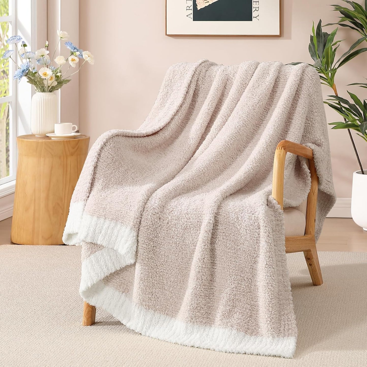 WRENSONGE Throw Blanket Cationic Dyeing Taupe Soft Cozy Fluffy Warm Hand Made Weave Throw Blankets for Couch, Sofa, Chair, Bed, Camping, Picnic, Travel Lightweight Bed Blanket - 60"*80"