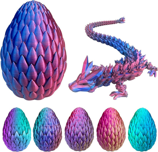 Dragon Eggs with Dragon Inside, 16.5 Inch Large 3D Printed Dragon Egg Articulated Dragon Crystal Dragon Executive Desk Toys Fidget Toy for Autism/ADHD (Blue Burgundy, with Egg)