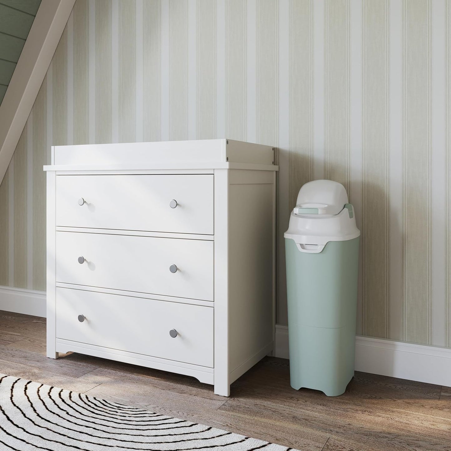 Foundations Tall Diaper Pail with Airtight Lid - Durable & Odorless Diaper Disposal, Large Capacity, Holds up to 60 Newborn Diapers, Refill with Any Bags - Green