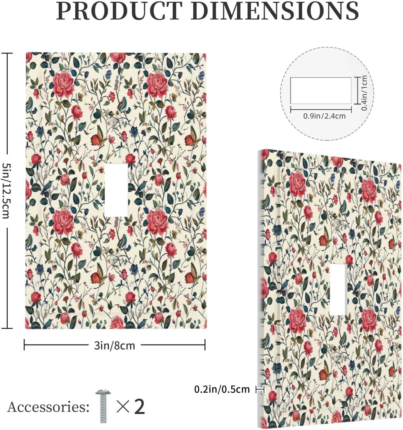 Decorative Light Switch Cover Vintage Flowers Rose Leaf Bird Butterfly 1 Gang Single Toggle Device Electrical Faceplate Switchplates Decorator Outlet Wall Plate for Bedroom living Room Decor