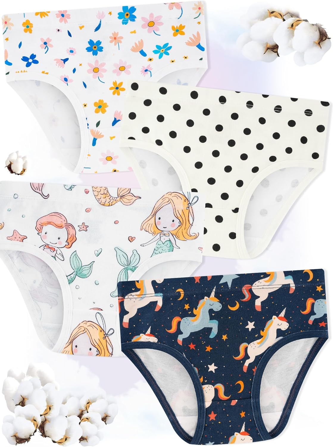 Girls' Underwear,Soft Cotton Tagless Panties for Toddlers' & Little Kids' Comfort,Breathable Briefs,8-Pack